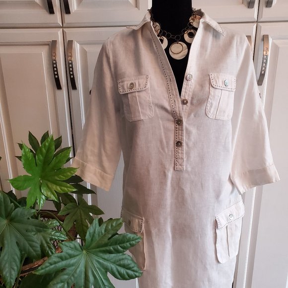 LINEN WHITE SHIRT DRESS SIZE 38 + GIFT J-NITA 100% LINEN - Picture 2 of 16